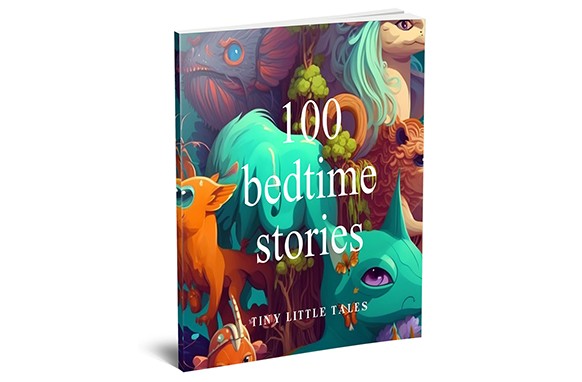 100 childrens bedtime stories animated PLR ebook cover with storybook illustrations