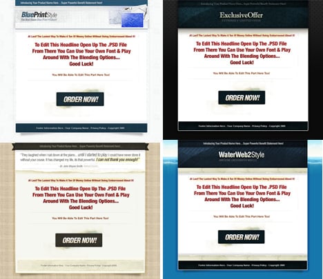 Set of 10 Web 2.0 template designs for digital products with PLR rights