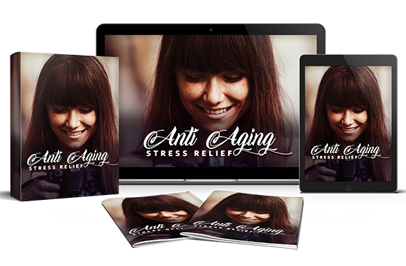Anti-aging digital book cover displayed on smartphone, tablet, and laptop, with PLR resell rights.