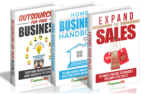 Digital download bundle of three business ebooks with PLR master resell rights – outsourced business, home business, sales expansion