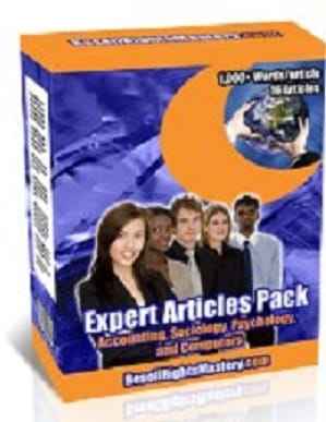 Expert Articles Pack cover with accounting, sociology, psychology, and computer topics for digital download with PLR rights