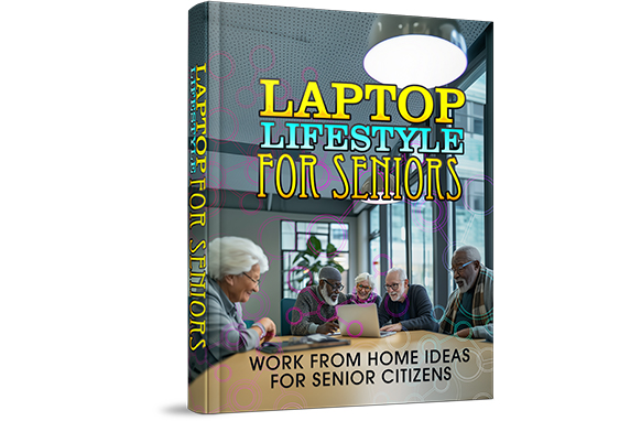 Senior citizen using laptop to work from home with online income opportunities and PLR resell rights