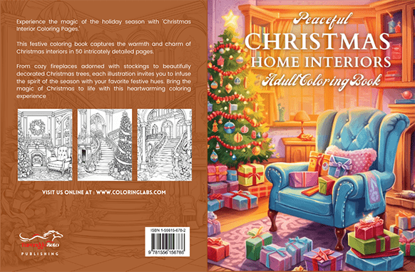 Peaceful Christmas Home Interiors Adult Coloring Book - digital download with PLR resell rights