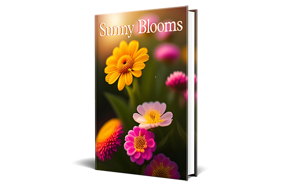 Sunny Blooms animation children’s book cover with bright flowers and cute characters