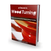 Wood turning course cover showing lathe and carved wood piece for digital download with resell rights