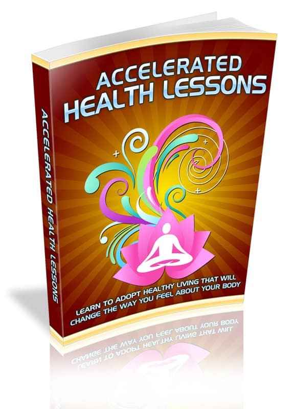 Accelerated Health Lessons digital PLR MRR book cover showing health transformation guide