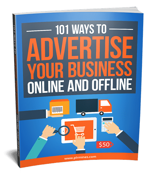 Advertising Your Business digital PLR eBook cover showing 101 ideas for online and offline promotion