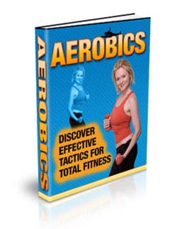 Aerobics fitness PLR report cover showing step aerobics exercises for total fitness and resell rights