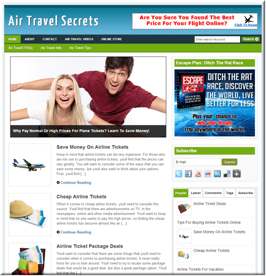 Air travel PLR blog ready to install and resell with full rights