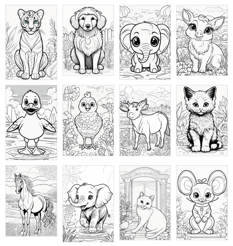 Over 200 animal coloring pages for kids - fun digital download with PLR resell rights