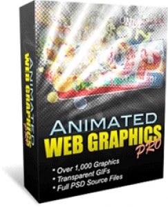 Animated web graphics bundle with over 1000 GIF and PSD files, PLR resell rights included