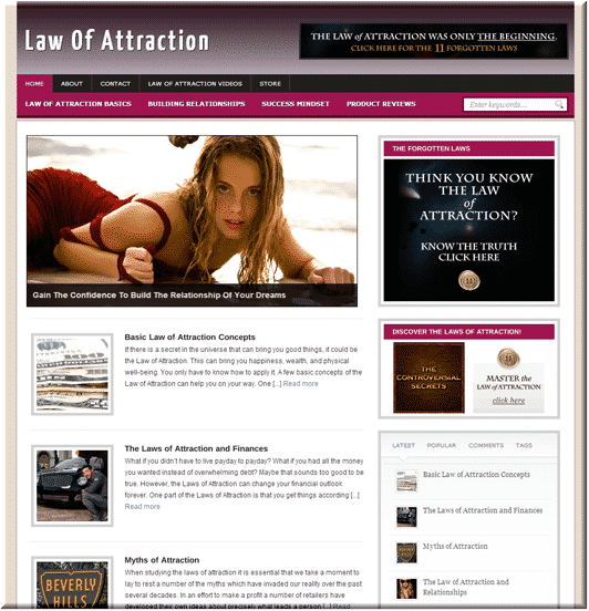 Law of Attraction PLR blog with responsive design, pre-loaded content, and full resell rights – instant digital download