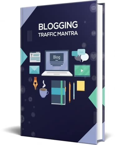 Blogging Traffic Mantra PLR eBook cover showing digital download with resell rights