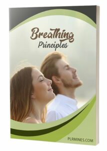Breathing Principles PLR eBook cover showing breathwork for stress and anxiety mastery with resell rights