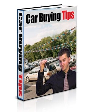 Car Buying Tips digital guide showing consumer negotiating with dealer, instant download PLR MRR rights