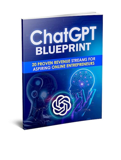 ChatGPT Blueprint eBook cover with blue background and text overlay about AI marketing and resell rights