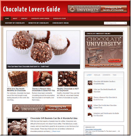 Pre-made chocolate PLR blog with done-for-you design and content, ready to earn profit