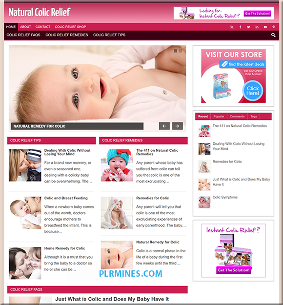Colic relief niche PLR blog with ready graphics and prewritten content for instant website launch
