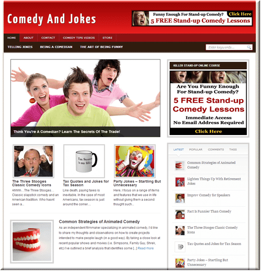 Comedy Niche PLR Blog – ready-made WordPress site with resell rights, preloaded content and graphics