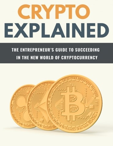 Crypto explained PLR eBook cover showing digital cryptocurrency concept with blockchain symbols