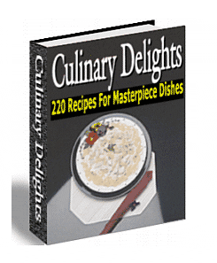 Culinary Delights digital cookbook with PLR MRR resell rights collection of 220 recipes
