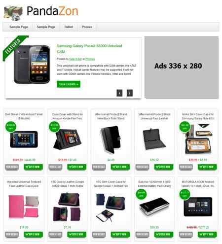 PandaZon WordPress theme for Amazon affiliates with PLR/MRR resell rights – sleek magazine style