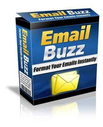 Email Buzz software interface showing formatted email layout for marketing campaigns