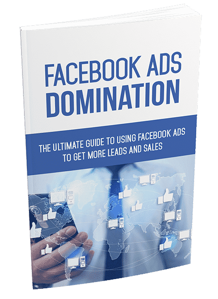 Facebook Ads Domination PLR ebook showing ad strategy icons and mockups