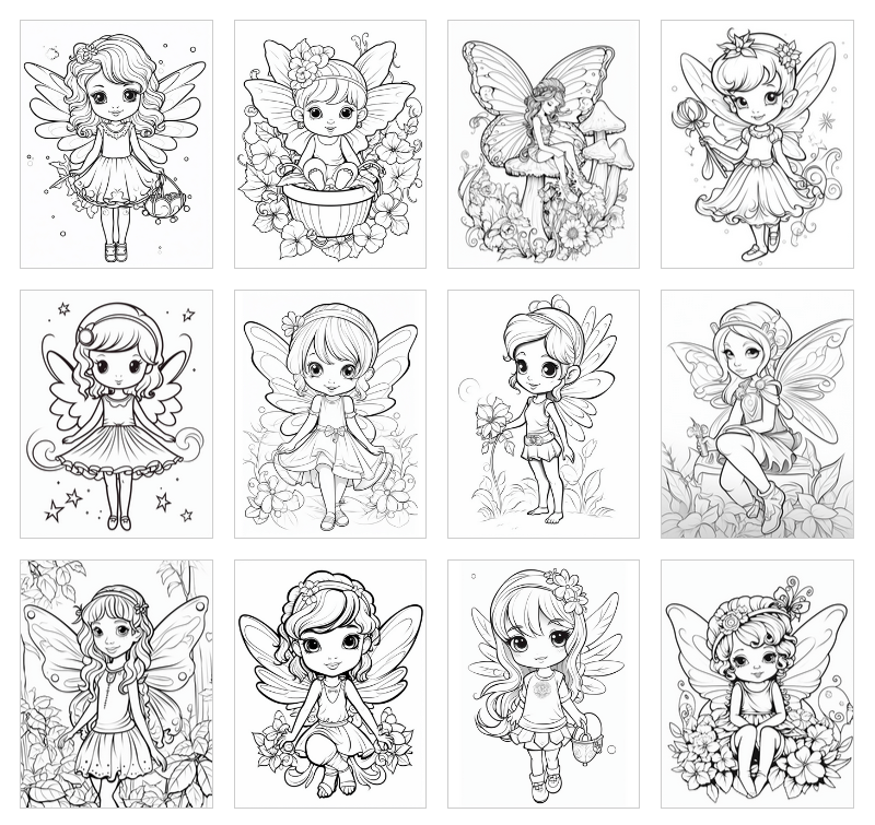 Little Fairy Coloring Book for Kids PLR digital download with enchanting fairy designs for creative fun