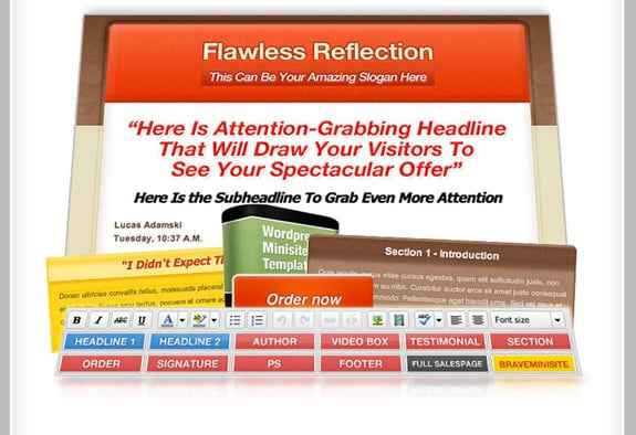 Flawless Reflection WordPress sales page template with PLR/MRR resell rights