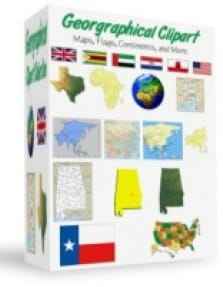 Geographical clipart collection with world map tools and symbols for digital download with resell rights