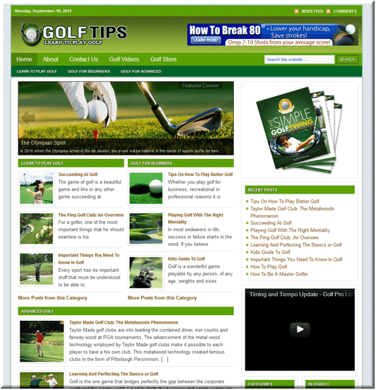 Golf niche PLR blog with pre-written content, ready to edit and resell for profit