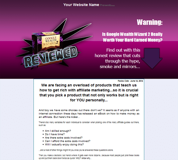Google Wealth Wizard 2 presell template for Clickbank affiliate marketers and PPC success