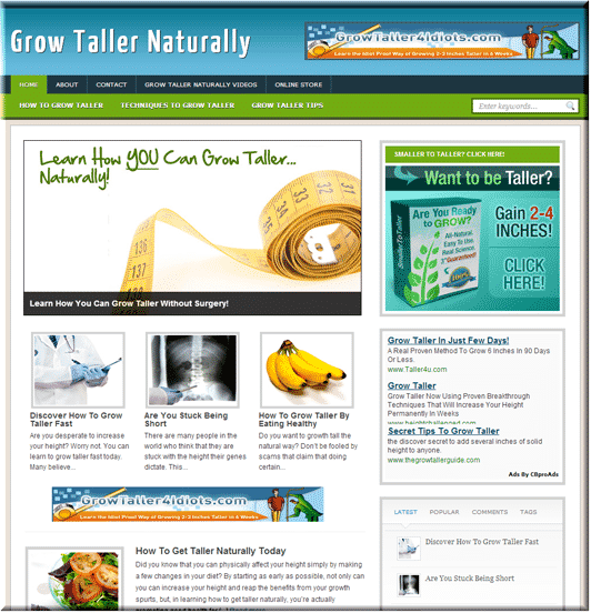 Grow Taller Niche Blog - complete PLR/MRR digital package with pre-written content and design