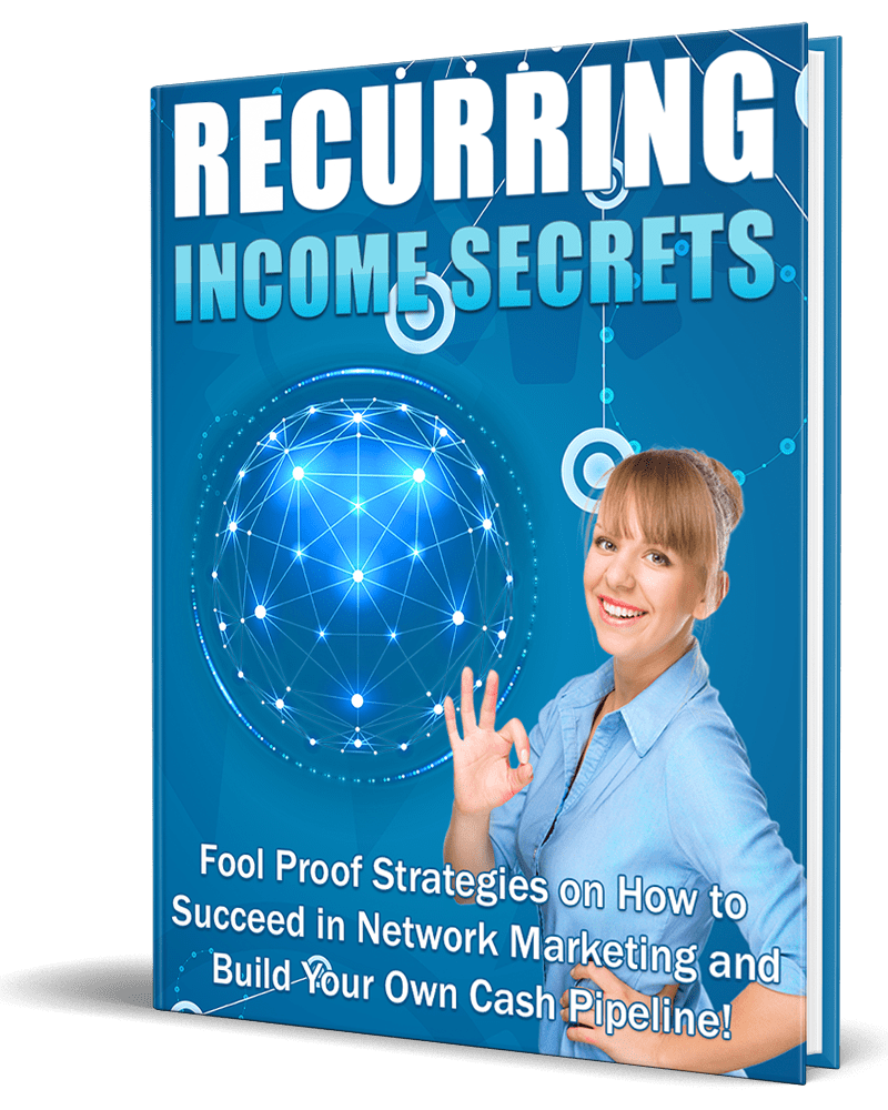 Recurring Income Secrets PLR eBook cover showing passive income and subscription models strategy