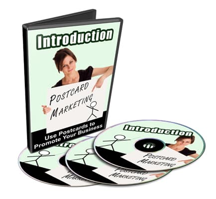Postcard marketing video course cover image with resell rights and digital download badge