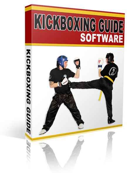 Kickboxing guide software ebook cover with training gear and resell rights mockup
