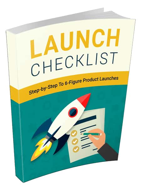 Step-by-step product launch checklist book cover with PLR and resell rights for six-figure launches