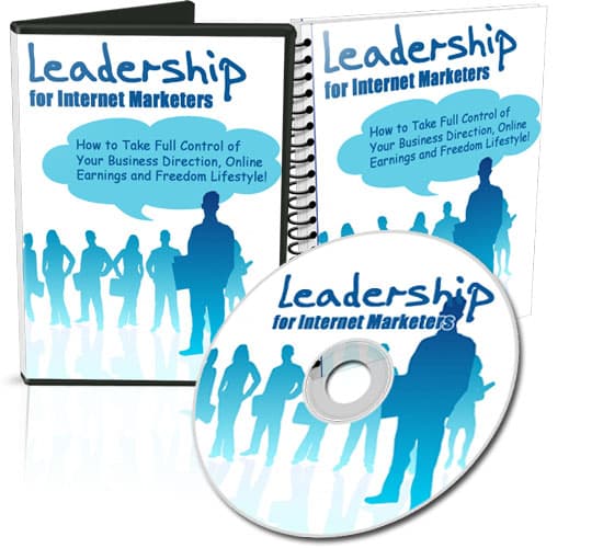 Leadership for internet marketers digital PLR MRR course cover image showing business direction and freedom lifestyle