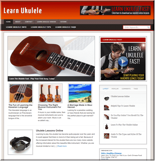 Learn Ukulele Niche Site - ready-made PLR blog with full resell rights for music niche