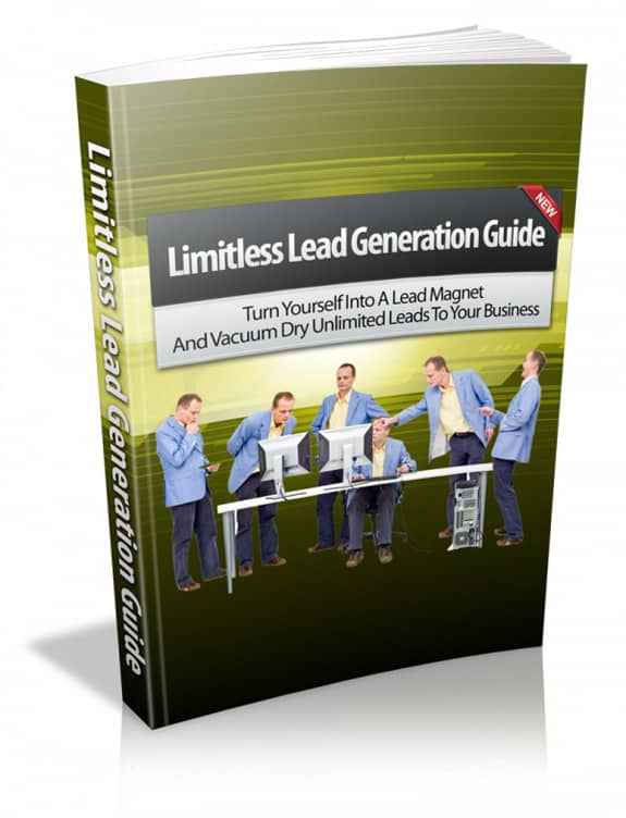 Limitless Lead Generation Guide digital PLR MRR ebook cover showing lead generation strategies
