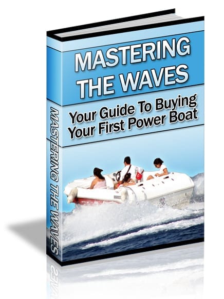Power boat buying guide cover image showing a speedboat on open water with professional PLR resell rights