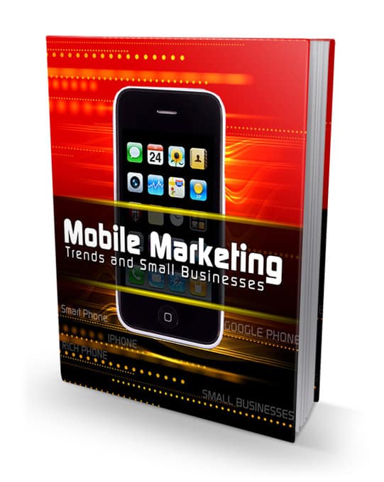 Mobile Marketing Trends and Small Businesses e-book cover with mobile devices and strategy icons