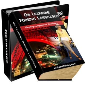 On Learning Foreign Languages PLR eBook cover showing multilingual skills and digital download concept