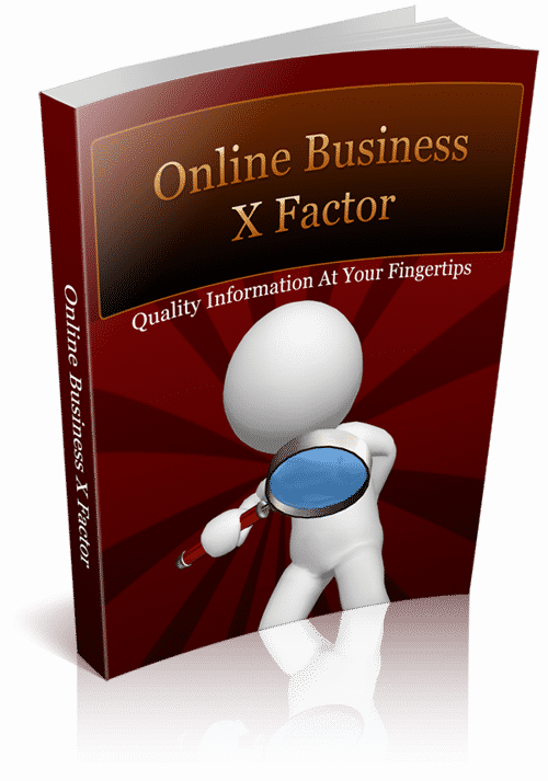 Online Business X Factor PLR ebook showing successful entrepreneurs' mindset for digital download with resell rights