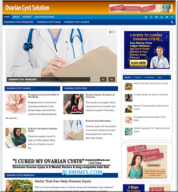 Ready-made ovarian cysts niche blog with PLR rights, graphics and content included