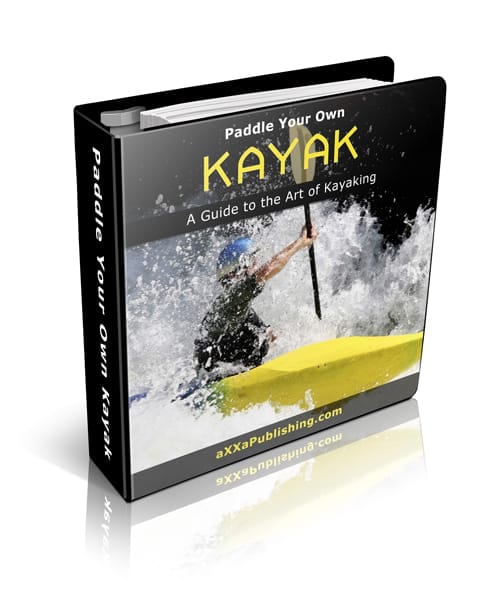 Beginner kayaking guide with white water rapids and yellow kayak paddle, digital download with PLR MRR rights