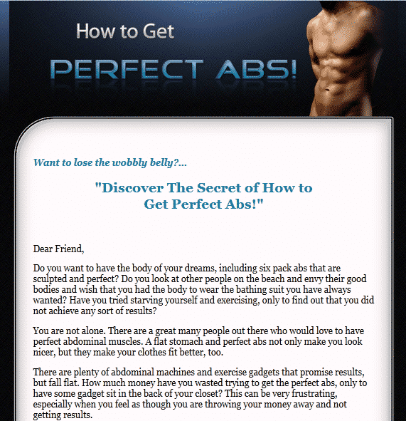 Perfect Abs Minisite digital fitness PLR product with resell rights and instant download