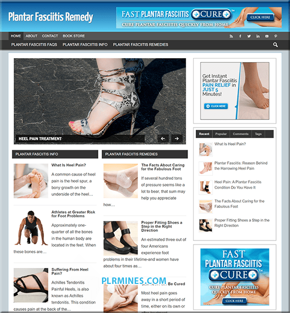 Plantar fasciitis PLR blog ready-made website graphics and content pre-installed for instant income