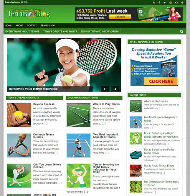 Play Tennis PLR Blog – ready-made WordPress site with resell rights for instant digital download